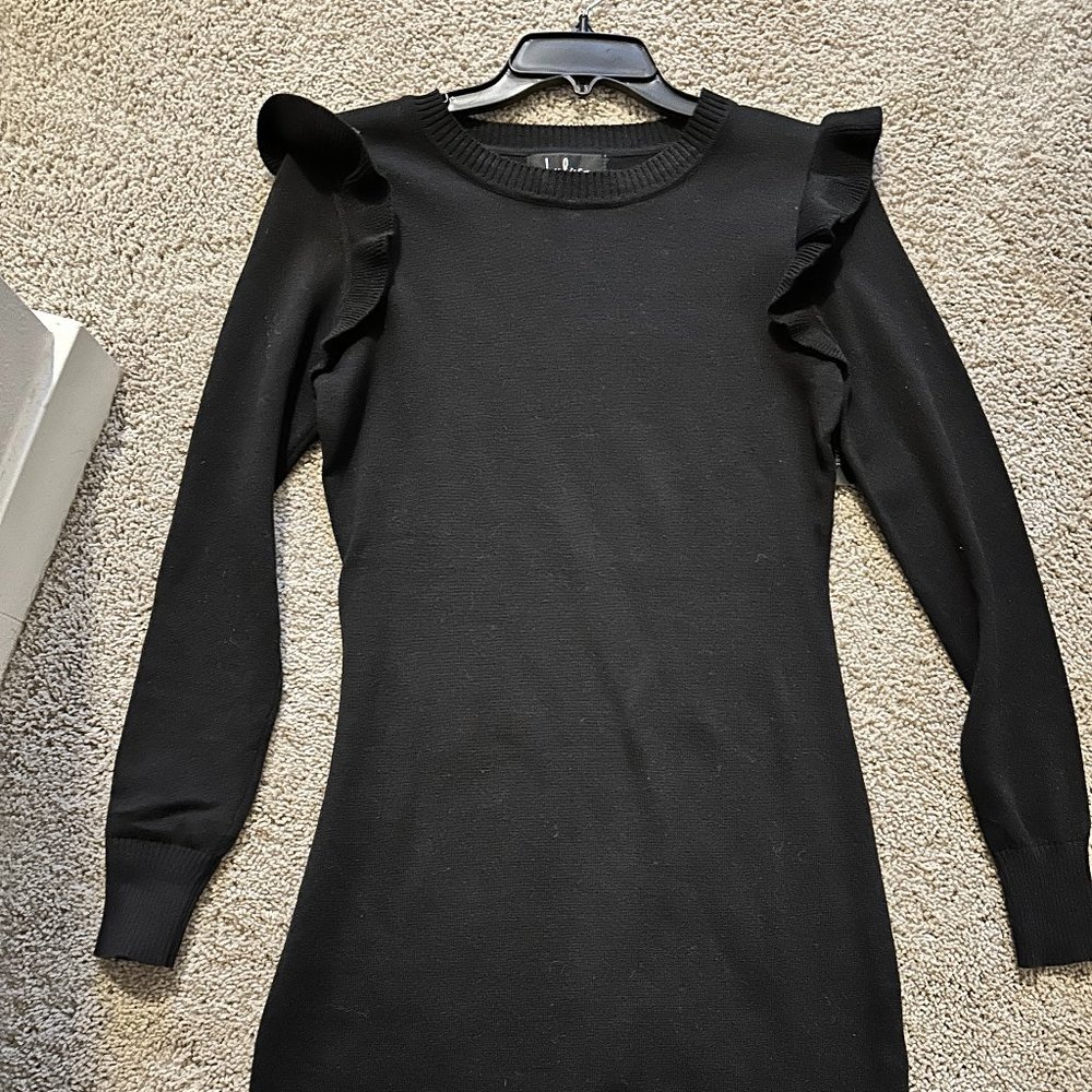 Black Ruffle Long Sleeve Dress - Lulus, size small
